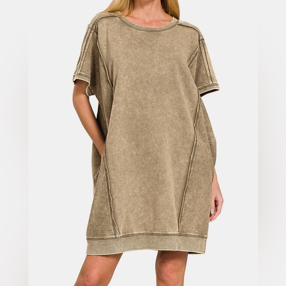 Zenana Acid-washed French Terry Tee Shirts Dress main image 0